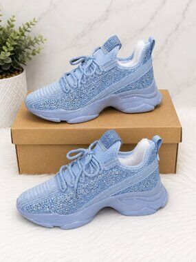 Women's Light Blue Rhinestone Chunky Sneakers Crystal Fashion Athletic Shoes